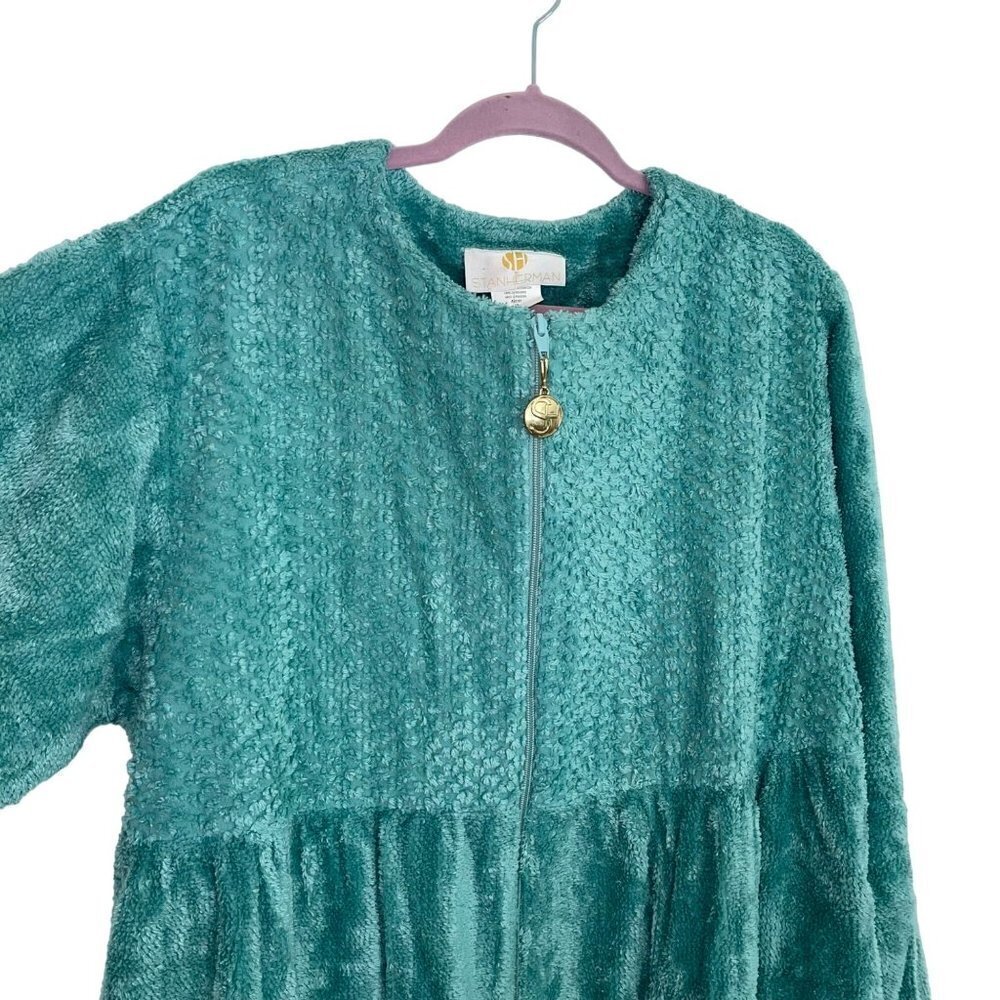 New Stan Herman Vintage Womens Robe Size 1X Green Chenille Half Zipper Front - Picture 5 of 14